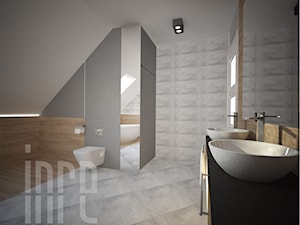 Projekt domu jednorodzinnego, Duczki pod Warszawą - Średnia na poddaszu bez okna z lustrem z dwoma umywalkami z punktowym oświetleniem łazienka, styl nowoczesny - zdjęcie od INRE