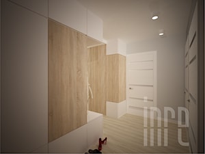 Projekt mieszkania 50m2 Białystok - Średni beżowy biały szary hol / przedpokój, styl nowoczesny - zdjęcie od INRE