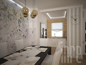 Projekt domu w zabudowie szeregowej - Średnia otwarta z salonem biała z zabudowaną lodówką z lodówką wolnostojącą z nablatowym zlewozmywakiem kuchnia w kształcie litery l z oknem, styl prowansalski - zdjęcie od INRE