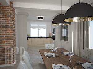 Projekt domu jednorodzinnego, Duczki pod Warszawą - Średnia biała jadalnia w kuchni, styl industrialny - zdjęcie od INRE