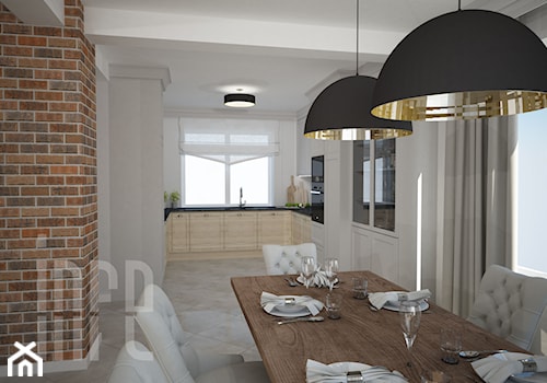 Projekt domu jednorodzinnego, Duczki pod Warszawą - Średnia biała jadalnia w kuchni, styl industrialny - zdjęcie od INRE