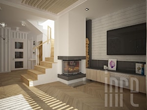 Projekt domu w zabudowie szeregowej - Średni biały czarny salon, styl prowansalski - zdjęcie od INRE