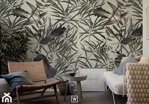 Tapeta Pliszki w liściach - WALLCOLORS - zdjęcie od wallcolors