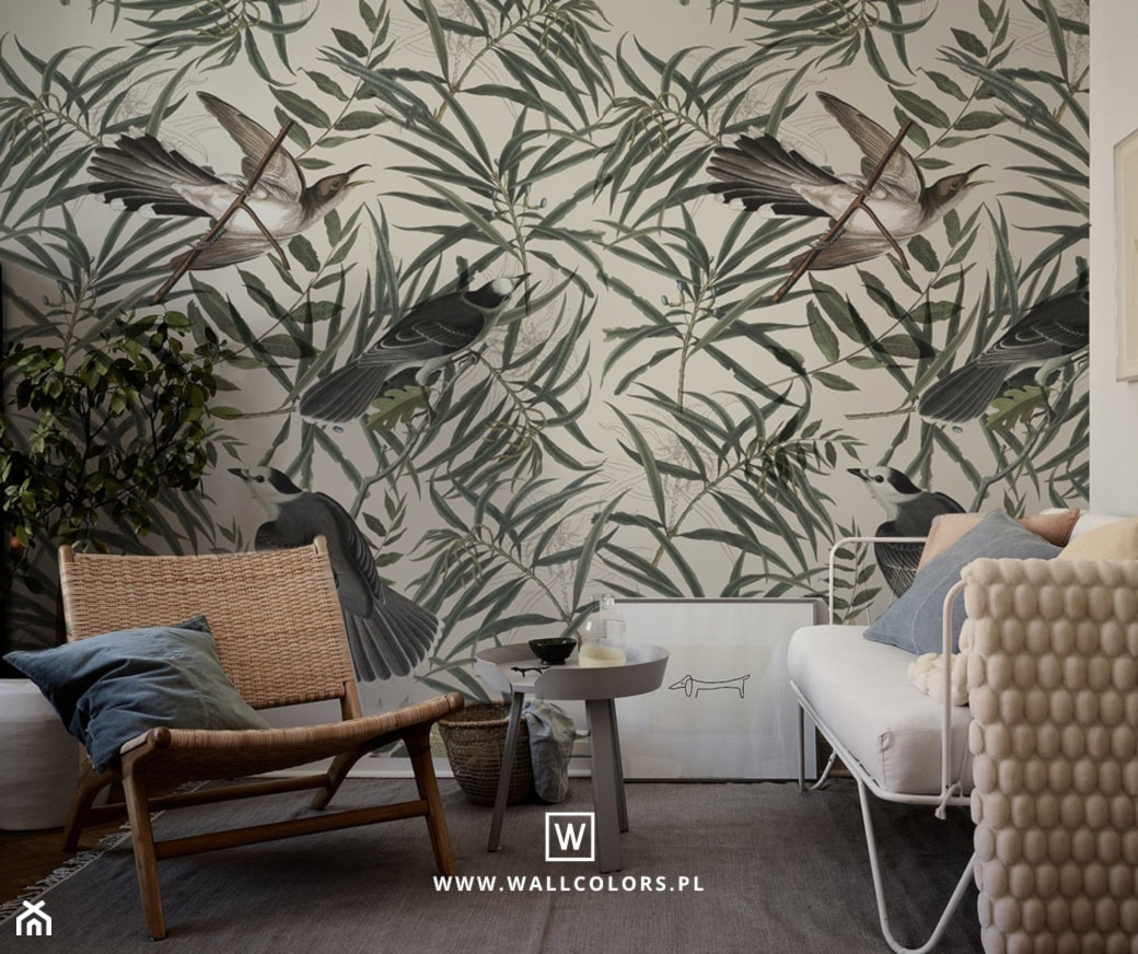Tapeta Pliszki w liściach - WALLCOLORS - zdjęcie od wallcolors - Homebook
