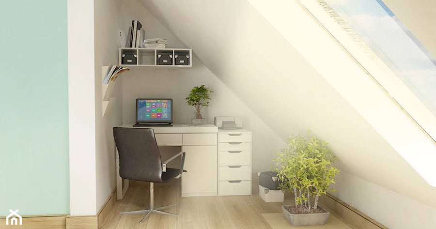 Salon z biurem na poddaszu - Biuro, styl minimalistyczny - zdjęcie od D2 Studio