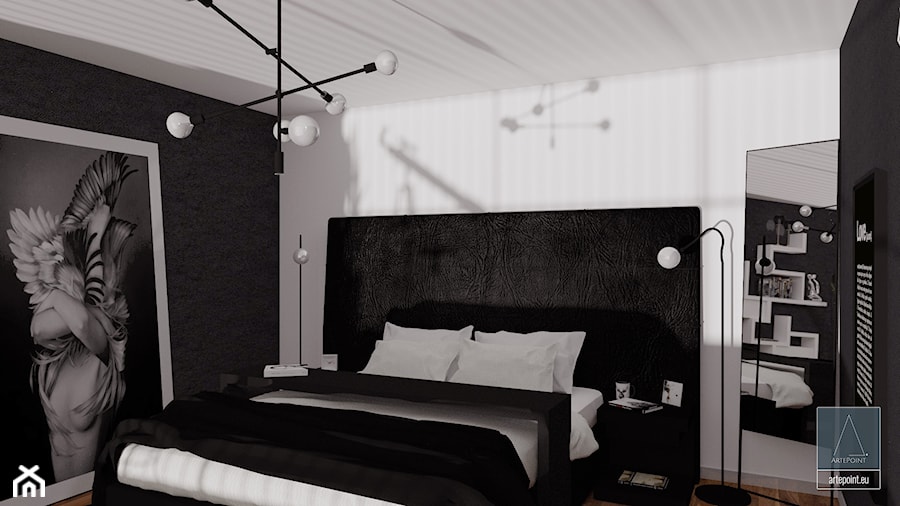 Sypialnia - Mała biała czarna sypialnia, styl nowoczesny - zdjęcie od ArtePoint