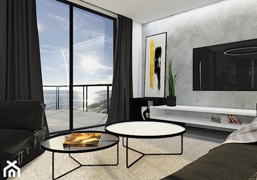 Apartament - Średni szary salon z tarasem / balkonem, styl minimalistyczny - zdjęcie od ArtePoint