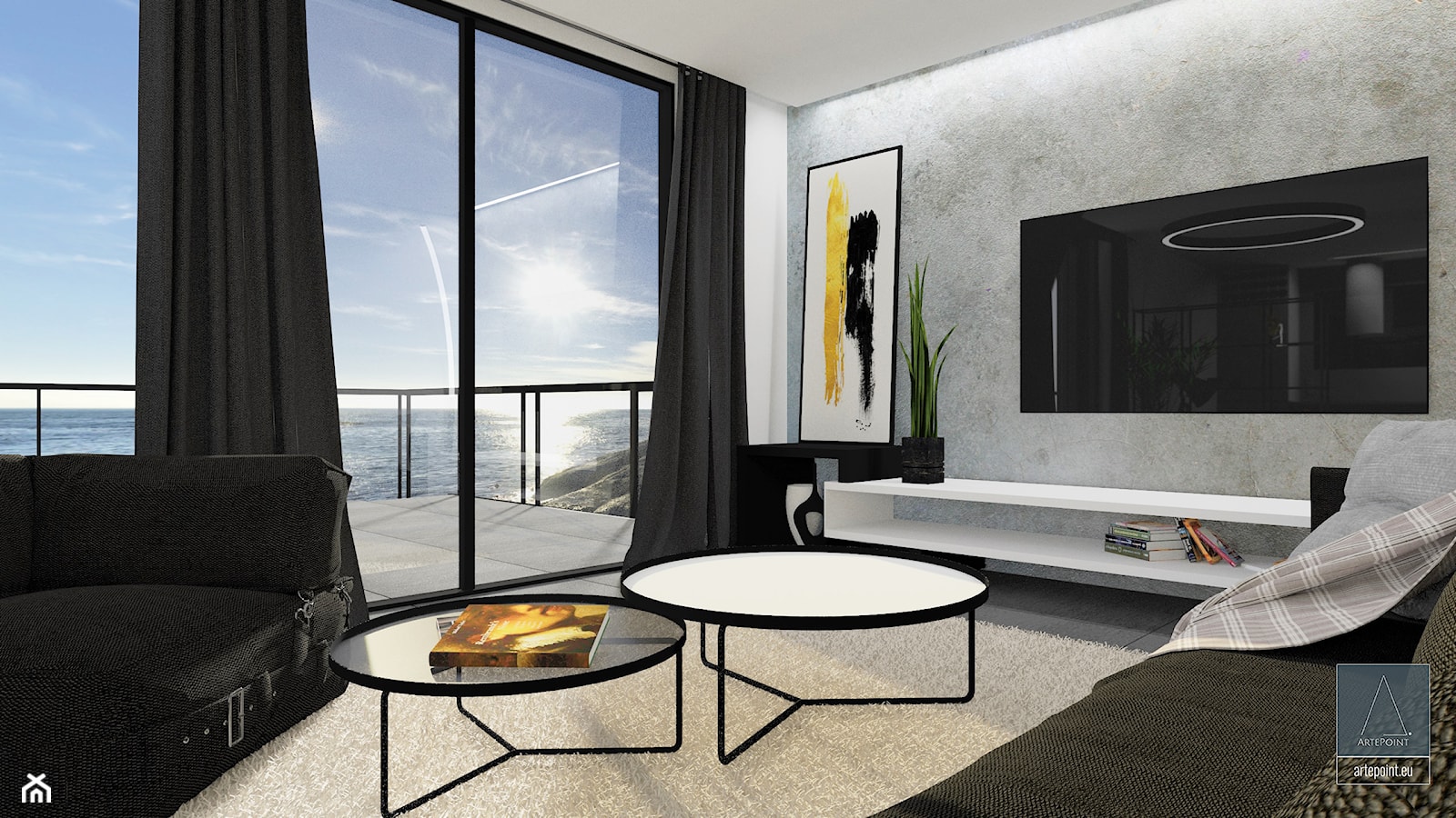 Apartament - Średni szary salon z tarasem / balkonem, styl minimalistyczny - zdjęcie od ArtePoint - Homebook