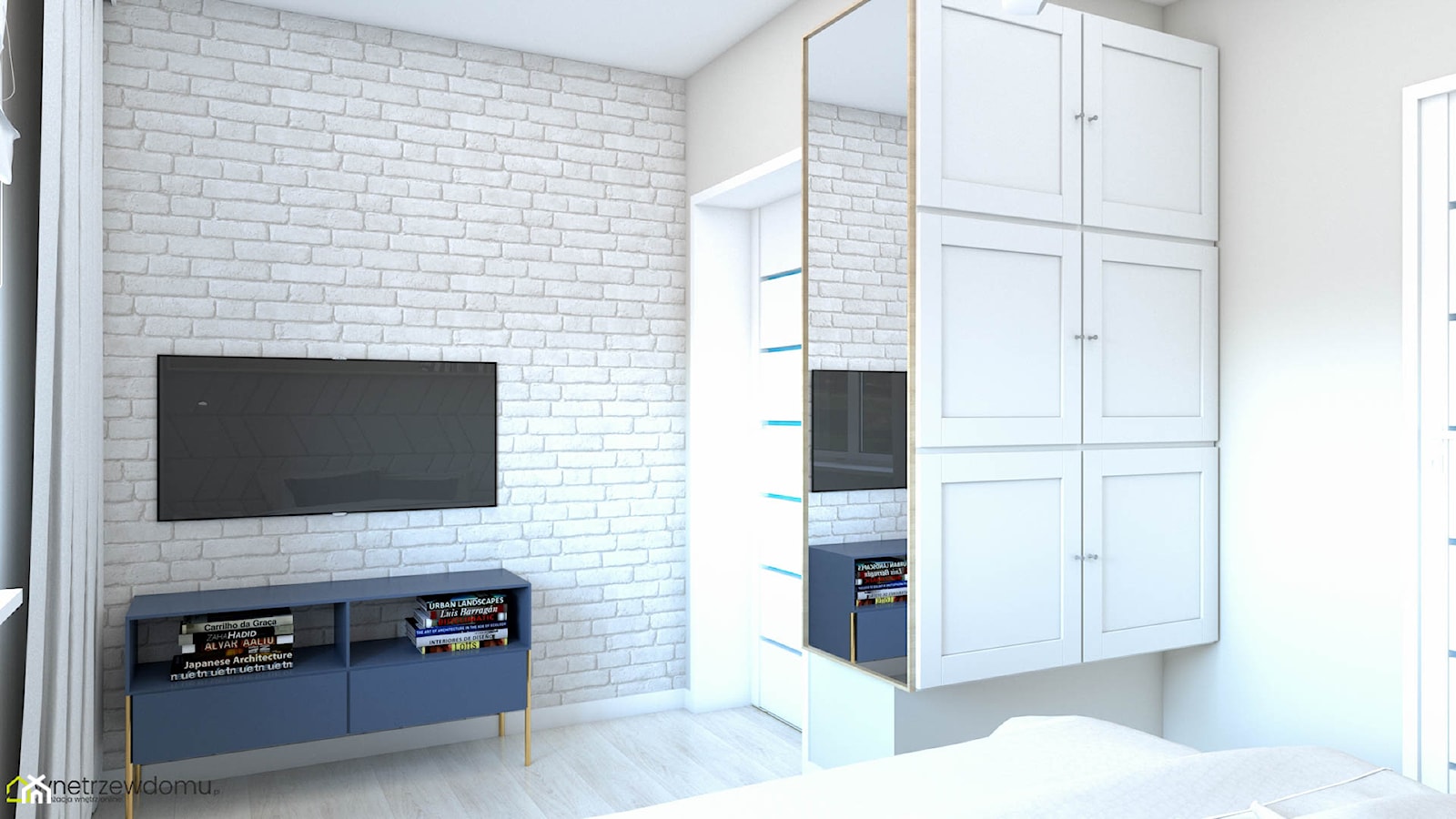 Przytulna sypialnia z białą cegłą na ścianie - zdjęcie od wnetrzewdomu - Homebook