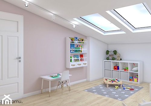 funkcjonalny pokój dla dziewczynki - trzy układy - Duży biały różowy pokój dziecka dla dziecka dla dziewczynki, styl skandynawski - zdjęcie od wnetrzewdomu