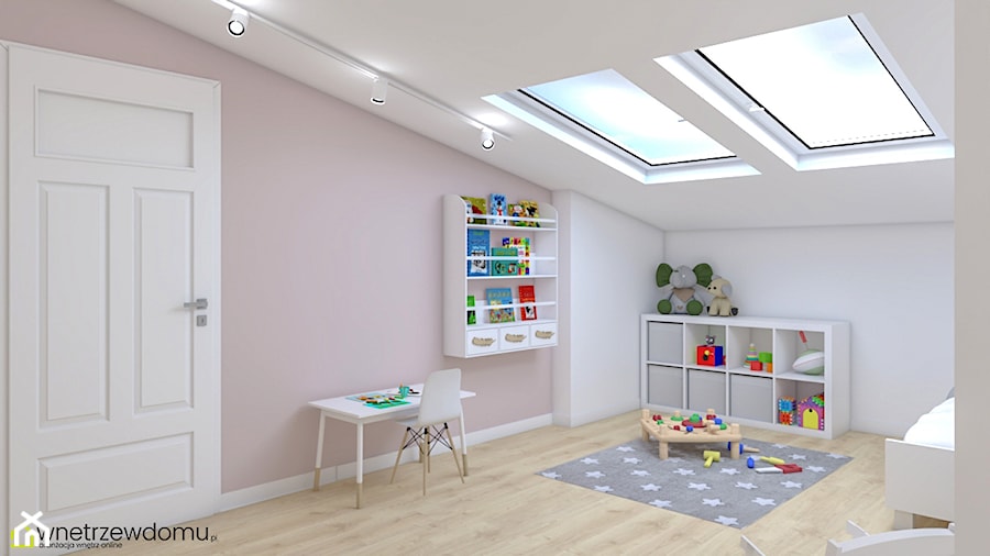 funkcjonalny pokój dla dziewczynki - trzy układy - Duży biały różowy pokój dziecka dla dziecka dla dziewczynki, styl skandynawski - zdjęcie od wnetrzewdomu