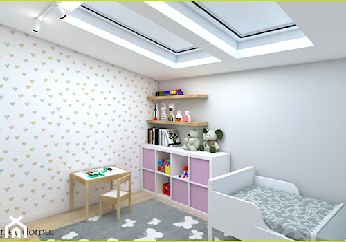 Delikatny pokój dla dziewczynki - Średni biały szary pokój dziecka dla dziecka dla dziewczynki, styl nowoczesny - zdjęcie od wnetrzewdomu
