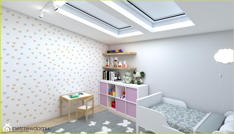 Delikatny pokój dla dziewczynki - Średni biały szary pokój dziecka dla dziecka dla dziewczynki, styl nowoczesny - zdjęcie od wnetrzewdomu