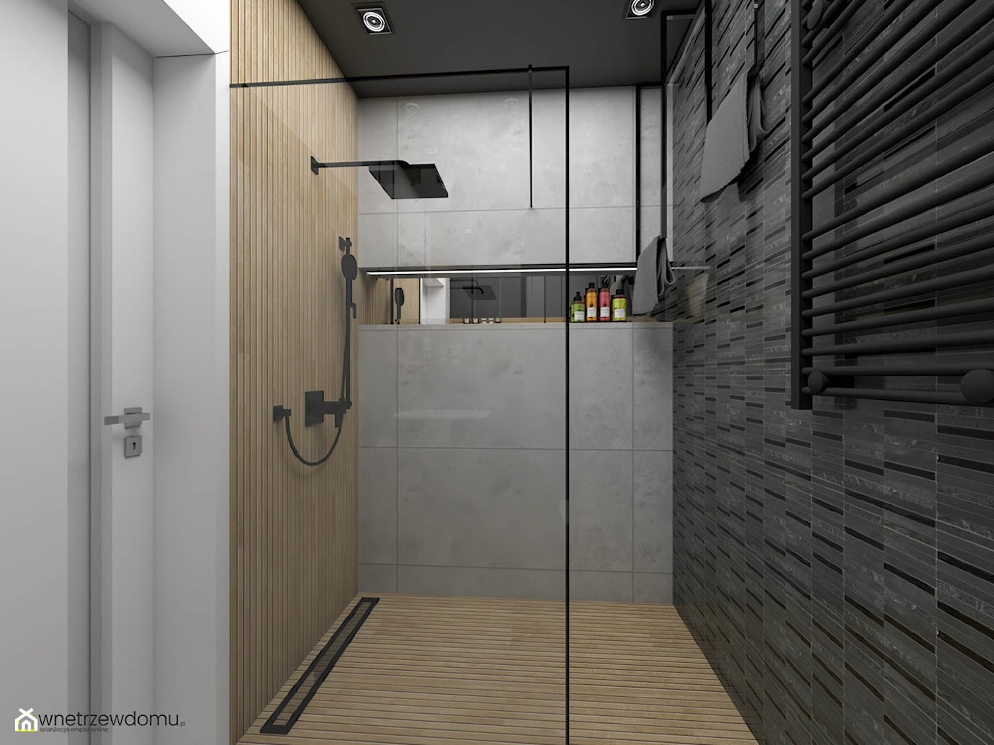 Niewielka łazienka z ciemnym sufitem - zdjęcie od wnetrzewdomu - Homebook