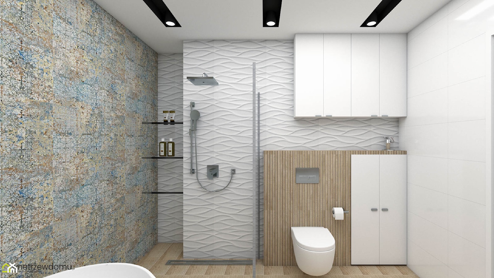 Jasna łazienka z wanną wolnostojącą i prysznicem - zdjęcie od wnetrzewdomu - Homebook