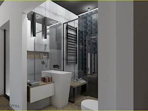 Ciemna łazienka dla gości - Średnia bez okna z lustrem z punktowym oświetleniem łazienka, styl nowoczesny - zdjęcie od wnetrzewdomu