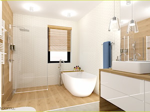 łazienka z podziałem na strefy - Duża z lustrem z punktowym oświetleniem łazienka z oknem, styl skandynawski - zdjęcie od wnetrzewdomu