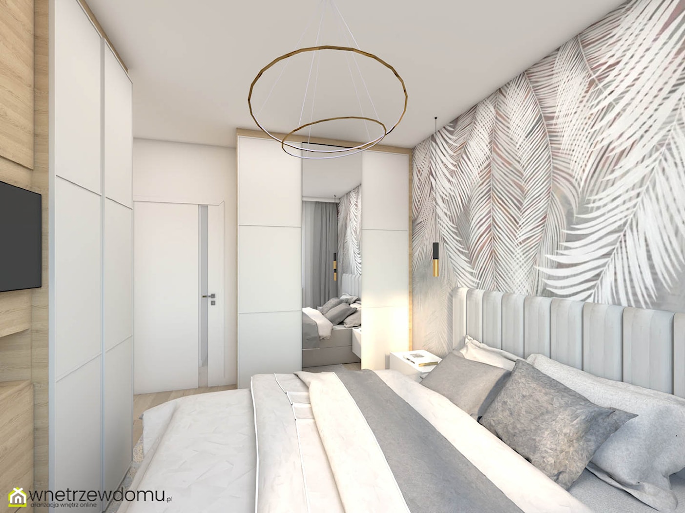 Jasna, nowoczesna sypialnia z delikatną tapetą - zdjęcie od wnetrzewdomu - Homebook