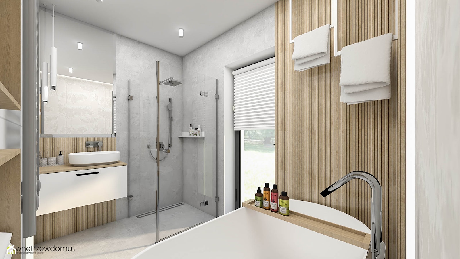 Jasna łazienka z wanną i prysznicem - zdjęcie od wnetrzewdomu - Homebook