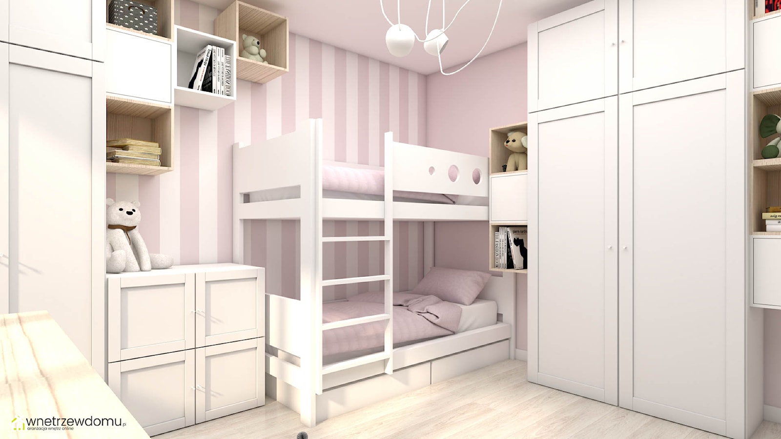 Pokój dla dwóch dziewczynek z piętrowym łóżkiem - zdjęcie od wnetrzewdomu - Homebook