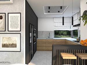 Nowoczesny salon z kuchnią z sufitami wykończonymi betonem - zdjęcie od wnetrzewdomu