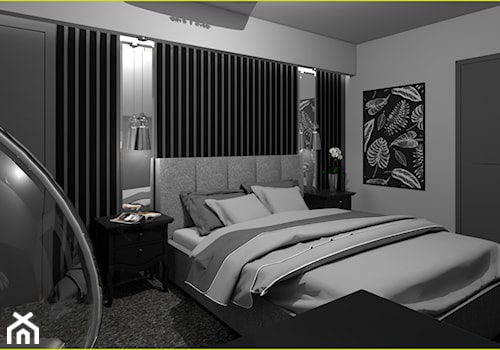 Bardzo ciemna sypialnia - Średnia szara sypialnia na poddaszu, styl nowoczesny - zdjęcie od wnetrzewdomu