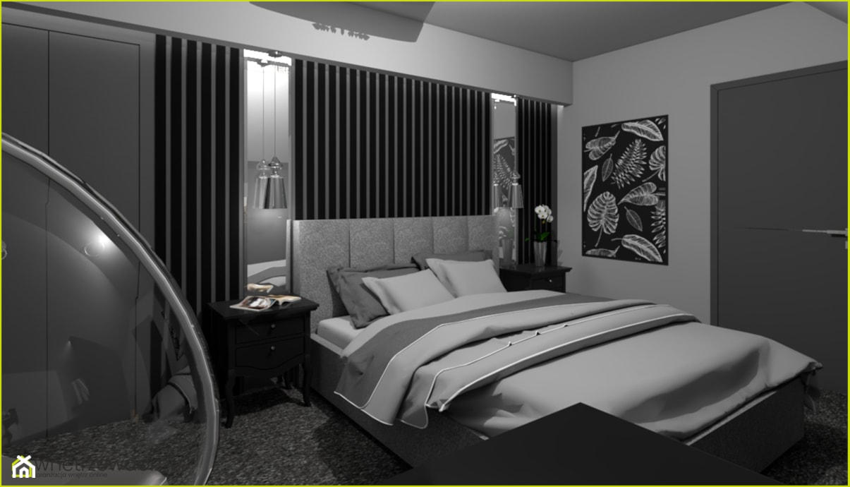Bardzo ciemna sypialnia - Średnia szara sypialnia na poddaszu, styl nowoczesny - zdjęcie od wnetrzewdomu - Homebook