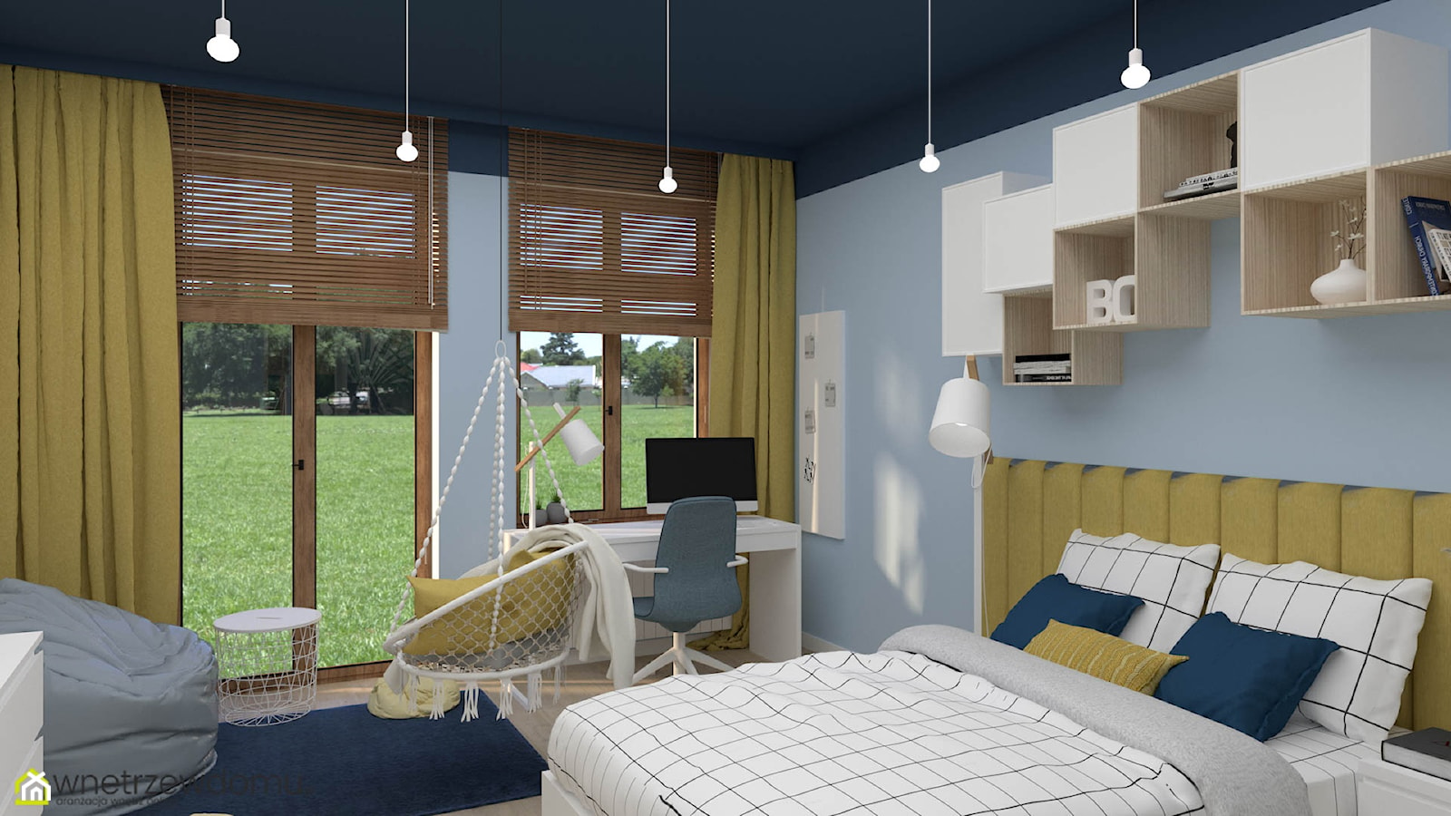 Bidżetowa wersja pokoju dla nastolatki uwielbiającej kolor niebieski - zdjęcie od wnetrzewdomu - Homebook