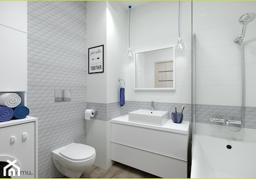 jasna łazienka - Mała bez okna z pralką / suszarką z lustrem łazienka, styl skandynawski - zdjęcie od wnetrzewdomu