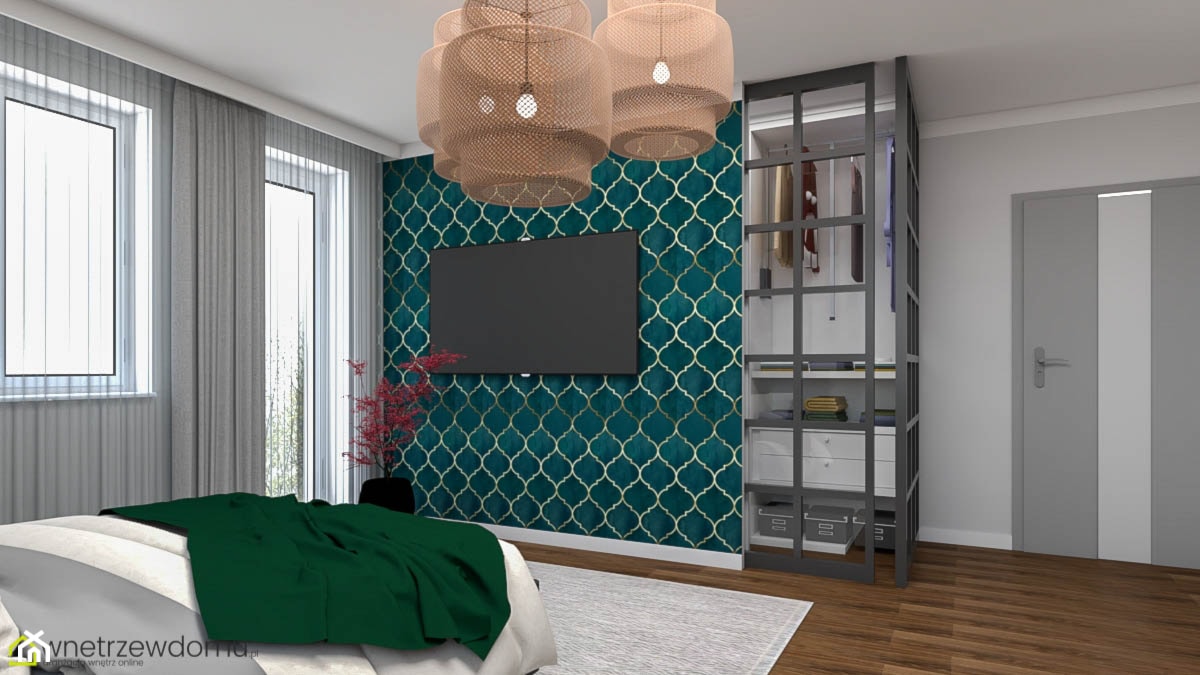 Przestronna sypialnia z marokańską tapetą - zdjęcie od wnetrzewdomu - Homebook