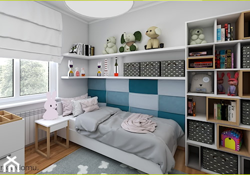 Miętowy pokój dla dziewczynki - Średni biały pokój dziecka dla dziecka dla nastolatka dla chłopca, styl skandynawski - zdjęcie od wnetrzewdomu