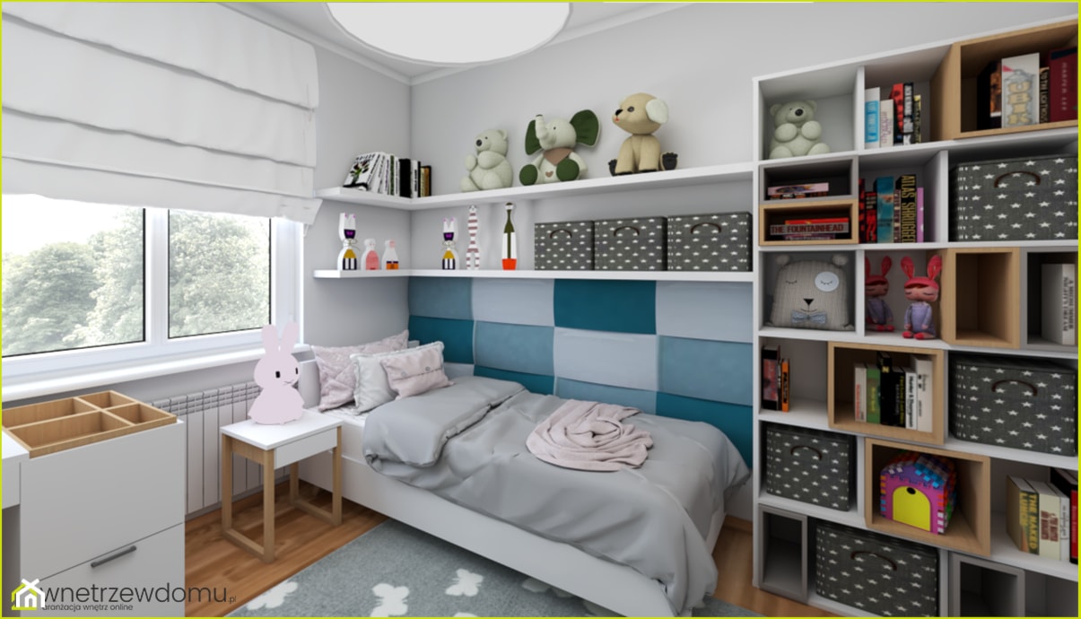 Miętowy pokój dla dziewczynki - Średni biały pokój dziecka dla dziecka dla nastolatka dla chłopca, styl skandynawski - zdjęcie od wnetrzewdomu - Homebook