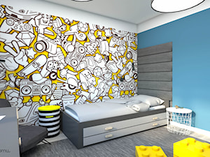 Żółto-niebieski, energetyczny pokój dla chłopca - zdjęcie od wnetrzewdomu