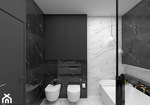 Nowoczesna łazienka wykończona białym i ciemnym marmurem - zdjęcie od wnetrzewdomu
