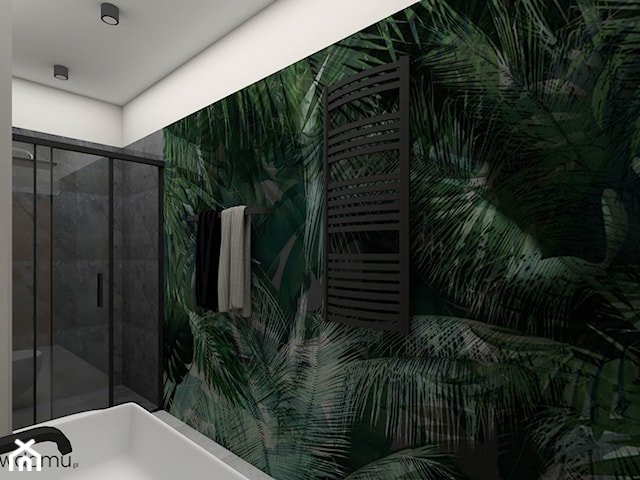 Nowoczesna łazienka z tapetą w liście