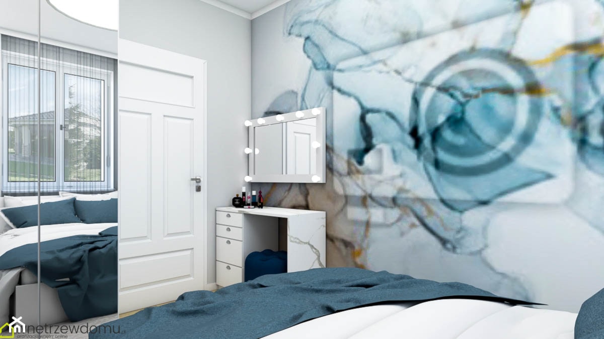 Mała sypialnia z niebieskim akcentem - Sypialnia, styl nowoczesny - zdjęcie od wnetrzewdomu - Homebook