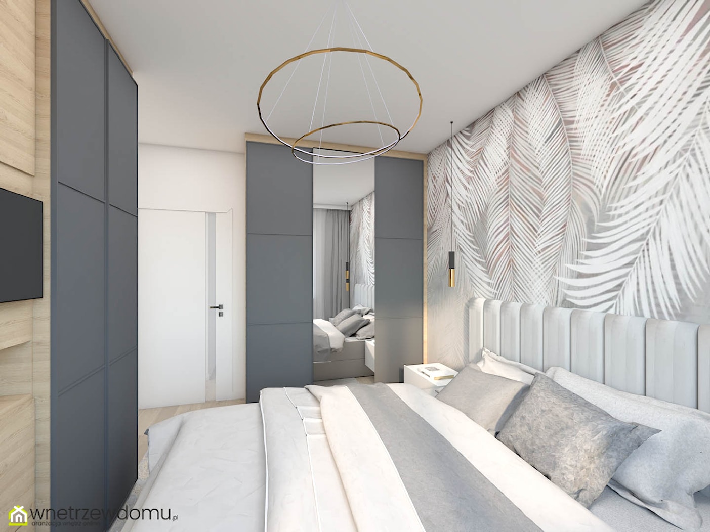 Jasna, nowoczesna sypialnia z delikatną tapetą - zdjęcie od wnetrzewdomu - Homebook