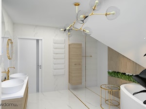 Wyjątkowa , jasna, nowoczesna łazienka ze złotymi dodatkami