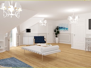 Sypialnia z leżanką - Duża biała szara sypialnia z balkonem / tarasem, styl prowansalski - zdjęcie od wnetrzewdomu