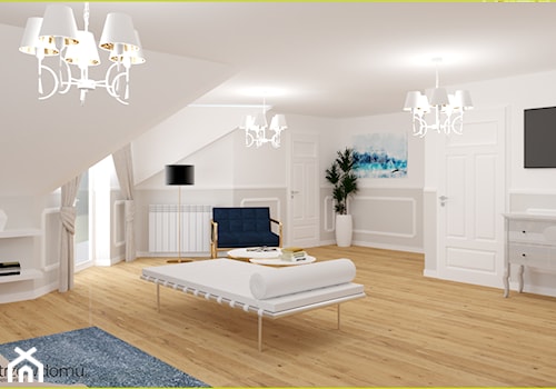 Sypialnia z leżanką - Duża biała szara sypialnia z balkonem / tarasem, styl prowansalski - zdjęcie od wnetrzewdomu