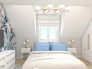 Nowoczesna, elegancka sypialnia z ozdobną tapetą - zdjęcie od wnetrzewdomu