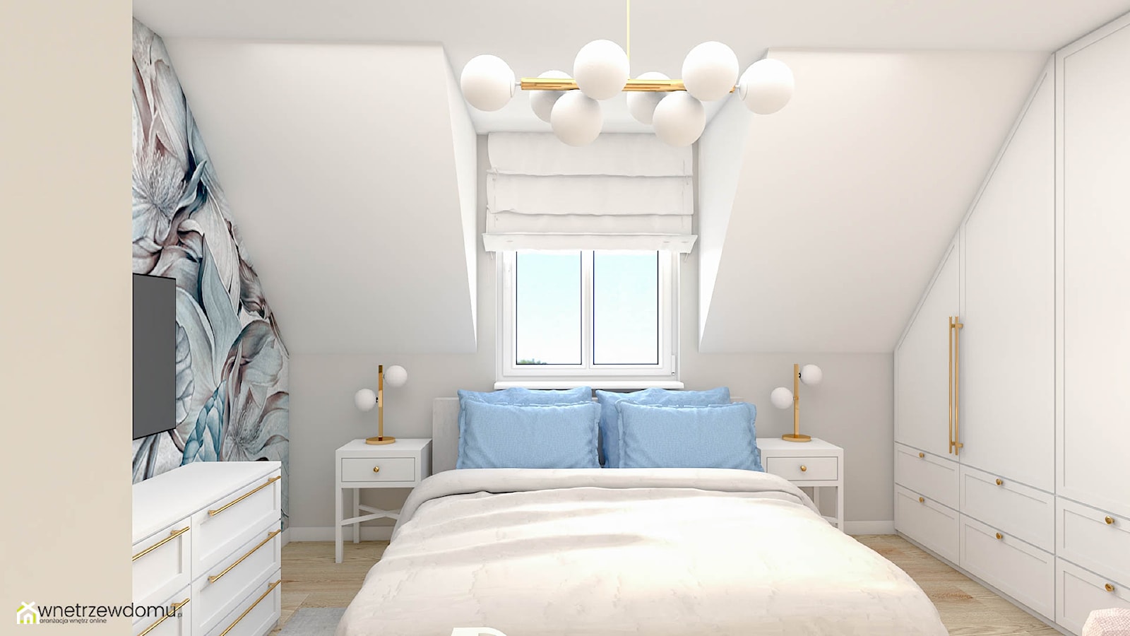 Nowoczesna, elegancka sypialnia z ozdobną tapetą - zdjęcie od wnetrzewdomu - Homebook