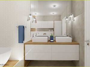łazienka z podziałem na strefy - Średnia bez okna z lustrem z dwoma umywalkami z punktowym oświetleniem łazienka, styl skandynawski - zdjęcie od wnetrzewdomu