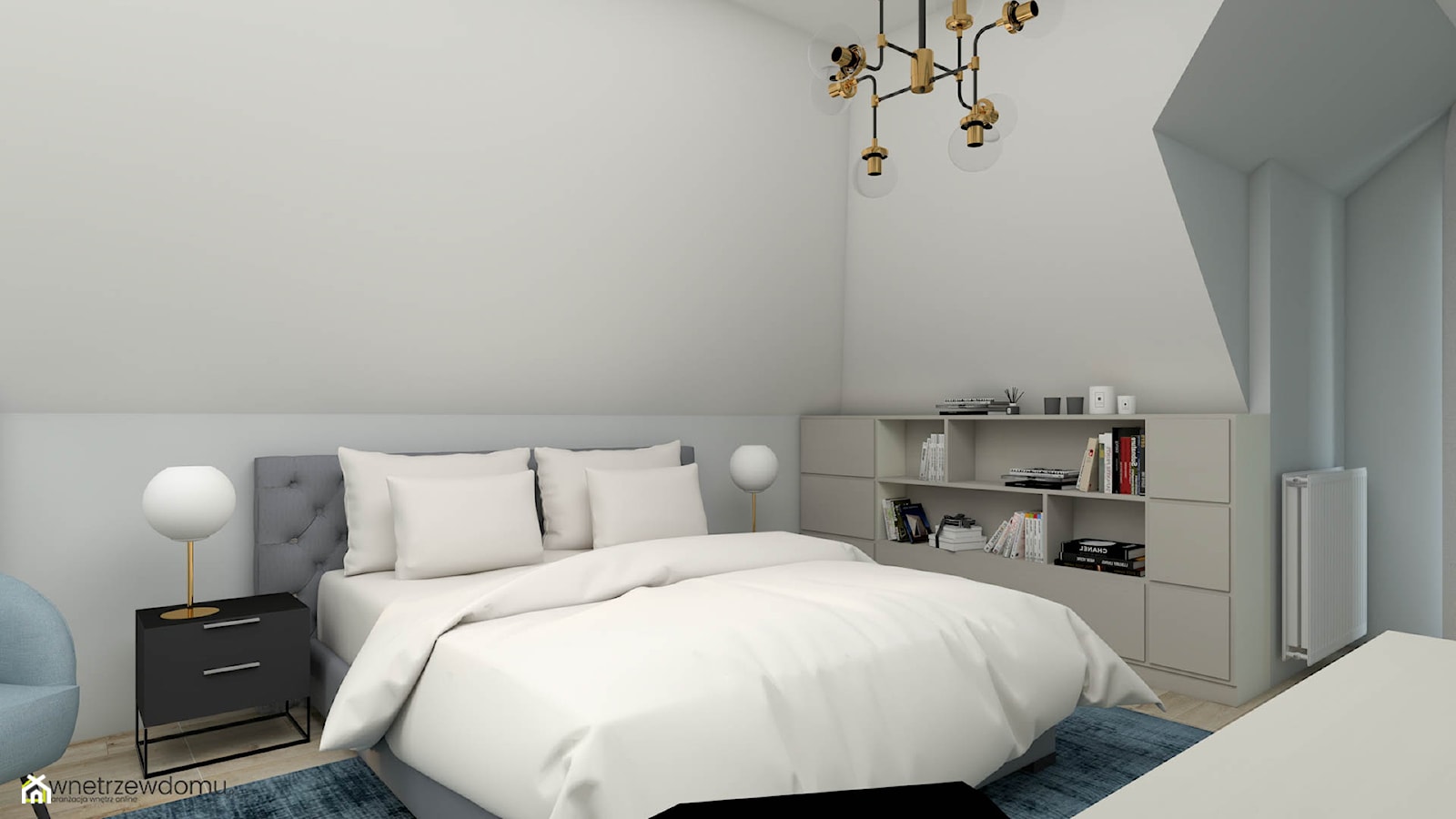 Jasna, przestronna sypialnia z oryginalnąą tapetą - zdjęcie od wnetrzewdomu - Homebook