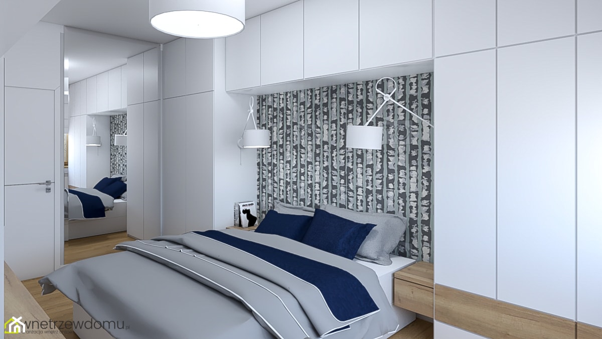 Sypialnia z zabudową - Średnia biała sypialnia, styl skandynawski - zdjęcie od wnetrzewdomu - Homebook