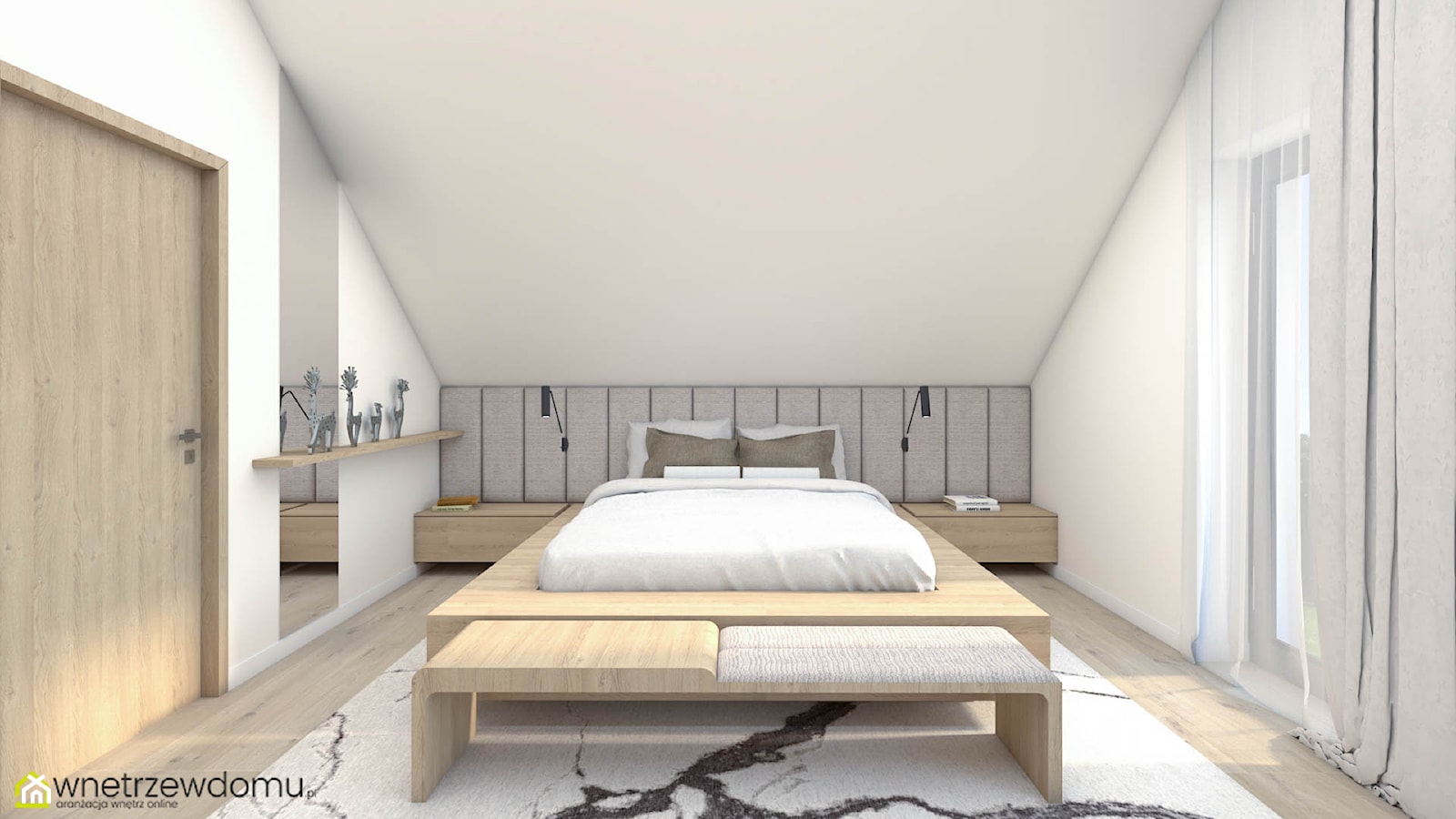 Jasna, przestronna sypialnia z pięknym drewnianym łóżkiem - zdjęcie od wnetrzewdomu - Homebook