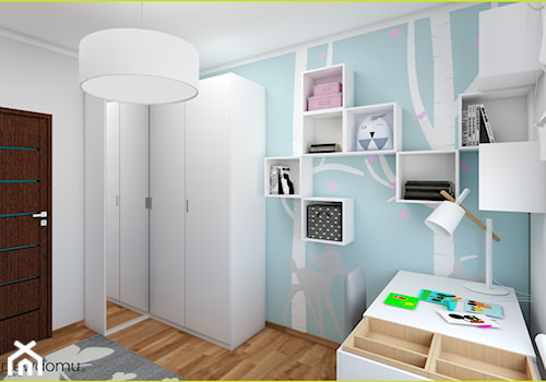 Miętowy pokój dla dziewczynki - Średni szary niebieski pokój dziecka dla nastolatka dla chłopca dla dziewczynki, styl skandynawski - zdjęcie od wnetrzewdomu