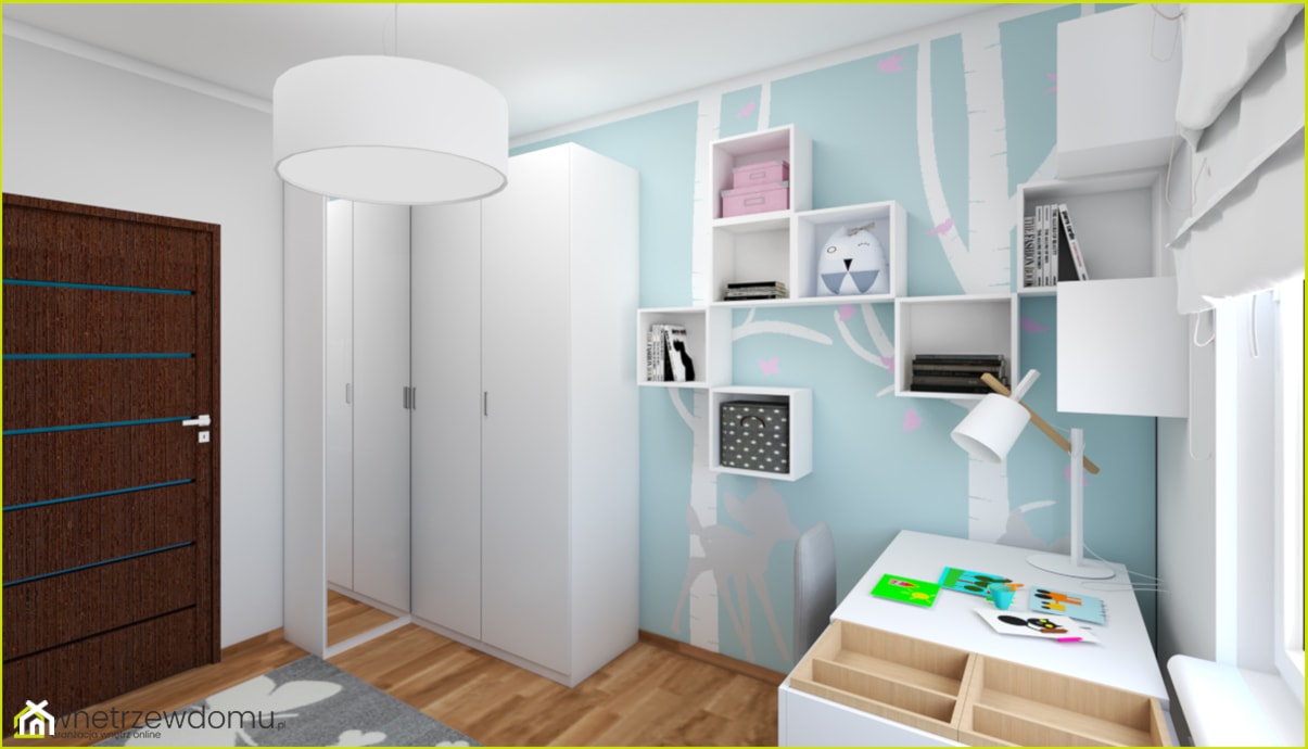 Miętowy pokój dla dziewczynki - Średni szary niebieski pokój dziecka dla nastolatka dla chłopca dla dziewczynki, styl skandynawski - zdjęcie od wnetrzewdomu - Homebook