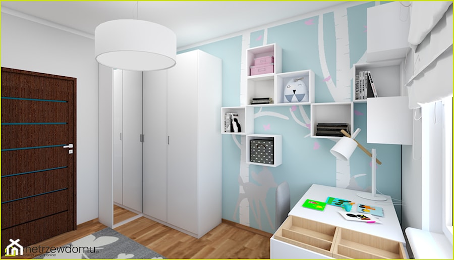 Miętowy pokój dla dziewczynki - Średni szary niebieski pokój dziecka dla nastolatka dla chłopca dla dziewczynki, styl skandynawski - zdjęcie od wnetrzewdomu