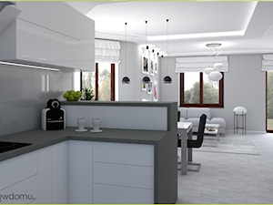 Szary salon z białą kuchnią - zdjęcie od wnetrzewdomu